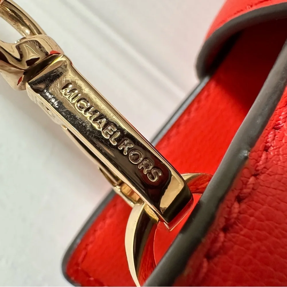 Michael Kors Structured Red Leather Chain Strap Crossbody Clutch